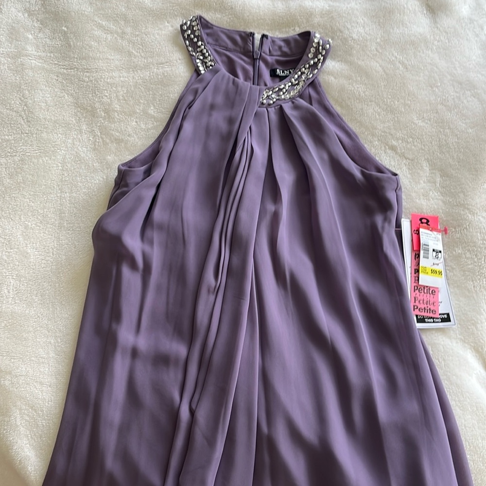 SLNY Ignite Evenings Beaded Braid Sleeveless Halter Neck Chiffon Ruffle Dress 8P